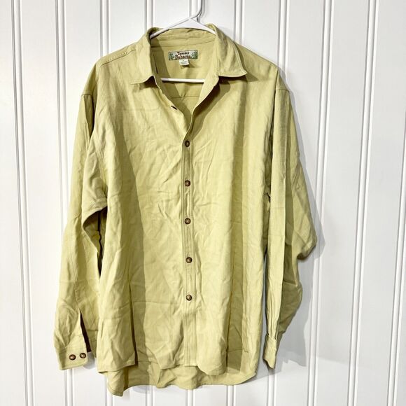 TOMMY BAHAMA Button Down Mens Size M Green 100% Silk Long Sleeve Green/ Yellow - Picture 1 of 4